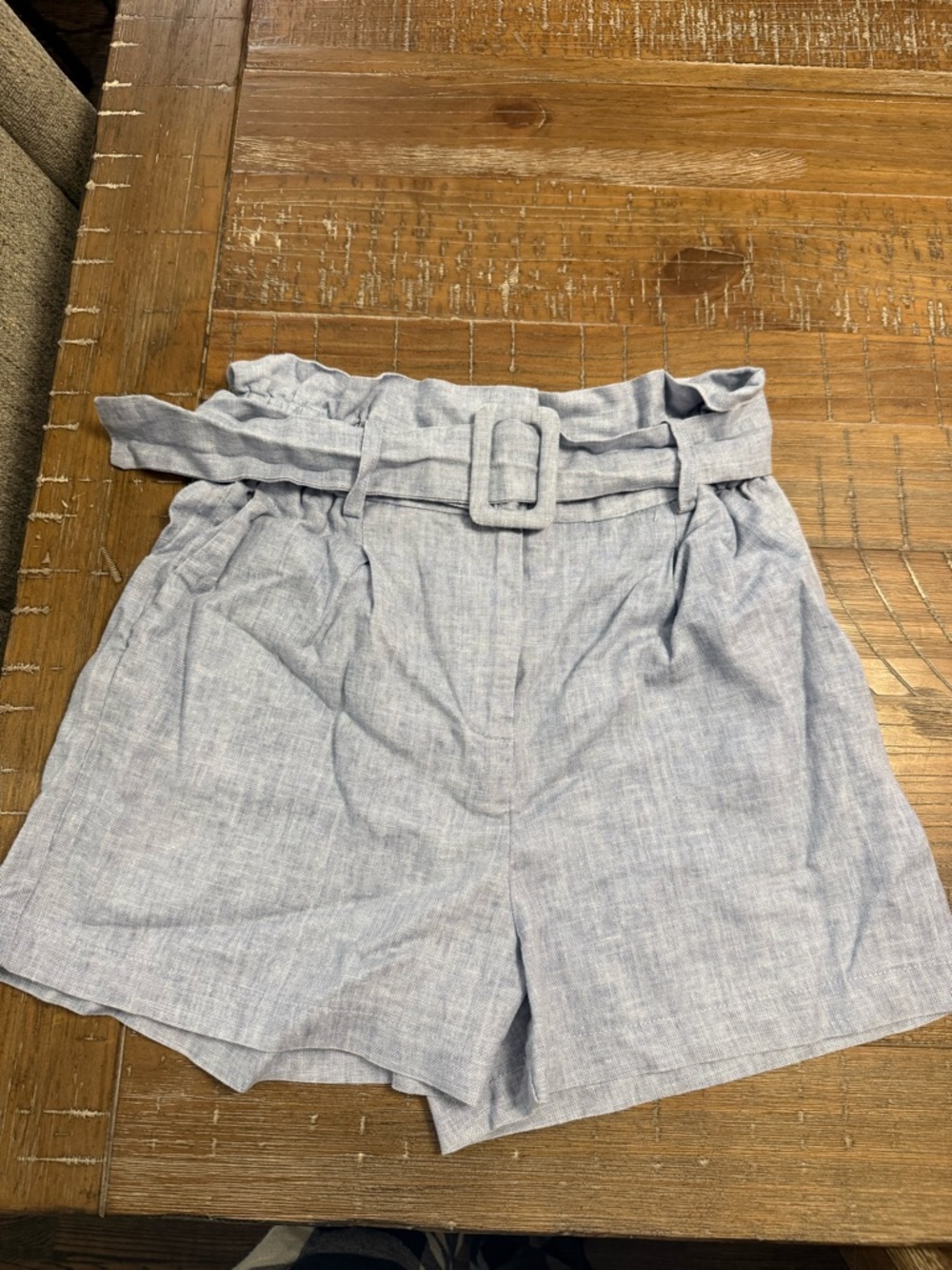 Ovi High-Waist Paperbag Shorts in Light Blue